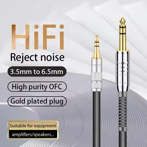 Gold Plated Aux Adapter Cable, 3.5mm to 6.35 Mm, 3.5 Jack to 6.5 Jack, Male to Male, Audio to Amplif