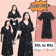 3XL~8XL Extra Large Size Women's Chiffon Bunga Panjang dresses temperament waist slimming
