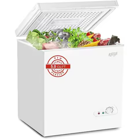 Compact 5.0 cu.ft Chest Freezer with Adjustable Thermostat for Home Kitchen Storage Top-Opening Desi