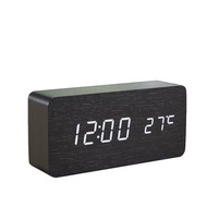 木質時鐘 溫濕度款 萬年曆款 聲控 簡約時尚 日期 溫度 濕度 迷你鬧鐘 LED (二手）