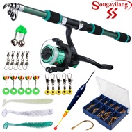 Sougayilang Fishing Rod Reel Set EVA Handle Glass Fiber Telescopic 6 Sections Fishing Rod for Freshwater Kids Fishing