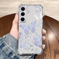1ชิ้น เคสโทรศัพท์ดีไซน์หน้าจอสูงป้องกันการตกแบบโปร่งใสลายผีเสื้อไล่ระดับสีน้ำเงินสร้างสรรค์ เข้ากันไ