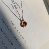 純銀石榴石吊墜 圓形紅石榴石純銀項鍊 一月誕生石禮物 銀墜飾