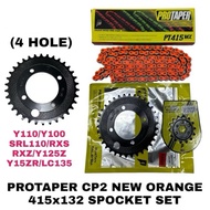 LC/Y15/Y125 PROTAPER ORANGE 415MXx132 CP2  SPOCKET COMBO SET (4 HOLE)