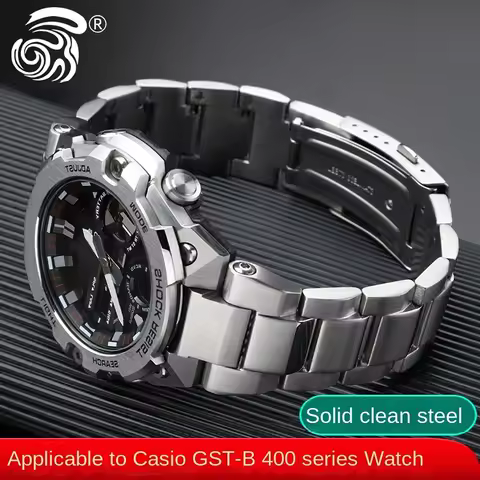 For Casio watchband G-SHOCK GST-B400 convex solid stainless steel watch strap men Metal modified Wri