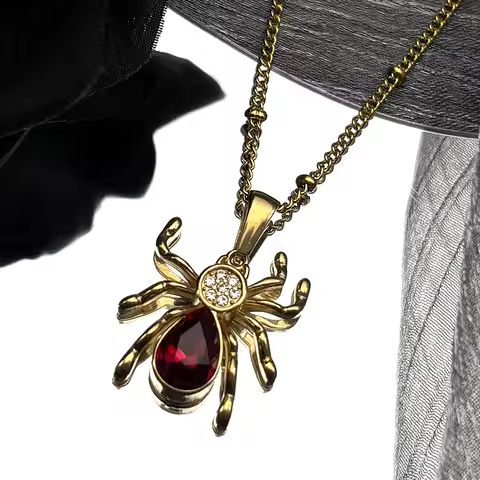 Gothic Vampire Spider Necklace Rhinestone Stainless Steel Vintage Wizard Mystery Black Venom Pagan A