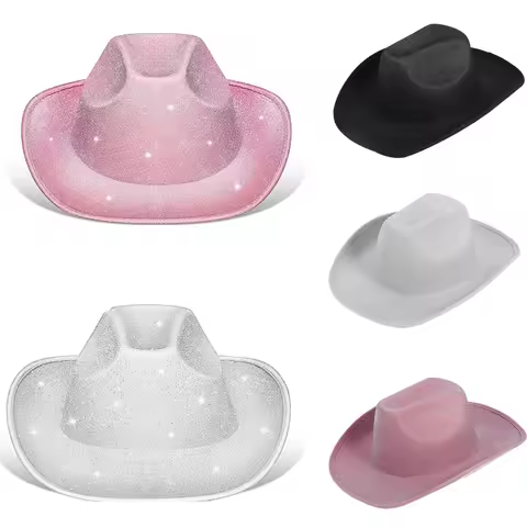 Glitter Pink Cowboy Hat Sunglasses Scarf Theme Party Costume Stage Props Outfit