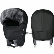 Russian ushanka Bomber Hat Imported winter hat + mask ski hat/ - Black