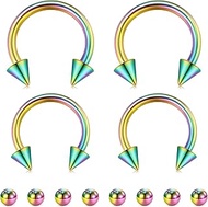 Pack of 4 Horseshoe Nose Piercing Ring, 20G Thin Surgical Steel Horseshoe Nose Piercing Ring Nose Li