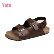 YOTO Unisex Leather Material With All Adjustable Buckle Strap Casual Sandals Daily Fashion Footwear 