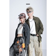 (URBAN HEAT) OVERSIZE STREETSTYLE BLUE BLUE FLANNELS SHIRT