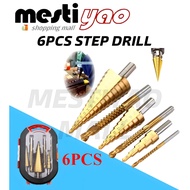 (WITH BOX) 6PCS STEP DRILL SET TITANIUM COATED SHANK HSS STEP DRILL BIT/MATA GERUDI BERTINGKAT