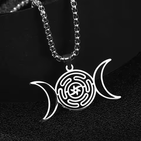 LIKGREAT Stainless Steel Triple Moon Hekate Wheel Necklace for Men Strophalos Magic Hecate Symbol Pe