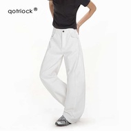 celana jeans wanita seluar jeans perempuan baggy jeans Seluar jeans scimitar putih retro Amerika unt
