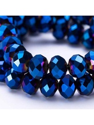 90入組6mm水晶玻璃珠子帶平底花卉圖案印刷,發亮的AB,散珠適用於DIY手環,耳環和項鏈製作工藝裝飾用品(藍色的,4X6mm)