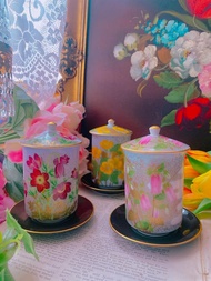 1986年日本製手繪花卉古董杯 花茶杯 庫存品 完整手繪