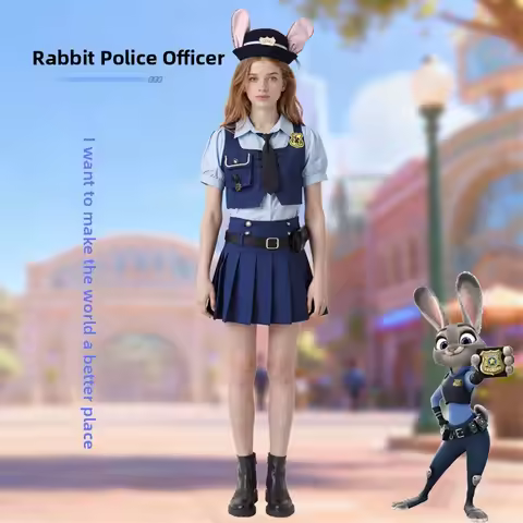 Zootopia Cosplay Costume Short Sleeve Vest Mini Skirt Rabbit Officer Judy Nick Fox Street Style Game
