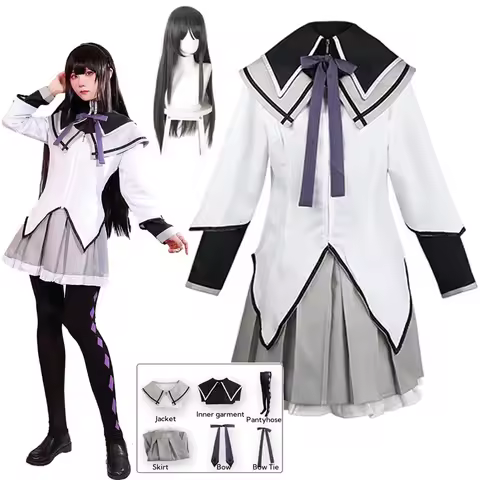 Akemi Homura Cosplay Skirt Anime Magical Girl Puella Magi Cosplay Costume Fighting Uniform Stockings