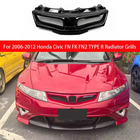 For 2006-2012 Honda Civic FN FK FN2 TYPE R True Carbon Fiber Shining Black Front Grille Mugen Style 