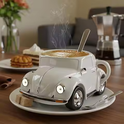 Beetle Shaped Coffee Mug, Handmade Novelty Fun Imaginative Beetle Car Shape Coffee Cup, Creative Gif