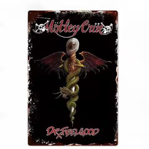 Y1,Mötley Crüe Dr. Feelgood Metal Tin Sign Rock Band Man Cave Wall Art Decor -aluminum