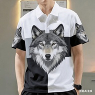 Men's Polo Shirt for Men Clothing Wolf Graphic Printing Tops Casual Short-sleeve Polo Shirt Outdoors