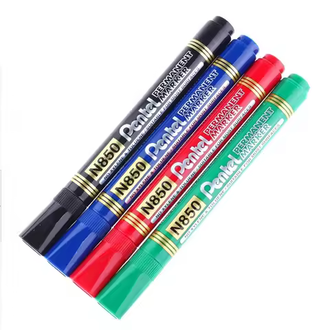 12 Pcs Pentel Pen permanent marker N50 N850 Bullet tip point Black 4.3mm line Black/Blue/Green/Red C