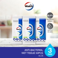 Walch® Antibacterial Wet Tissue 50pcs x 3 Packets - Aloe Vera