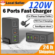 120W Super Fast Charger PD 6 Port 3 USB-C+3 USB-A PD GaN Fast Charger for Phone Laptop Tablet Travel Charger