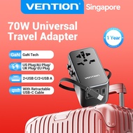 Vention Universal Travel Adapter 65W 35W GaN Travel Charger Built in Cable with International Plug M