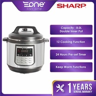 Sharp 8.0L Pressure Cooker KQ809ST | Double Inner Non-Sticky Pot | Keep Warm | 24 Hour Preset Timer
