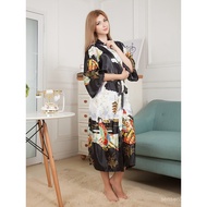 Women'S Light Blue Kimono Robe - Japanese Traditional Casual V-Neck with Floral Print, Three-Quarter