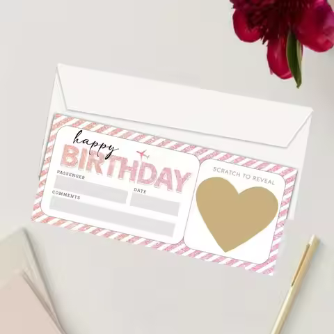 DIY Scratch Off Boarding Pass Ticket with Envelope - Birthday Wedding Party Surprise Reveal Card Gif