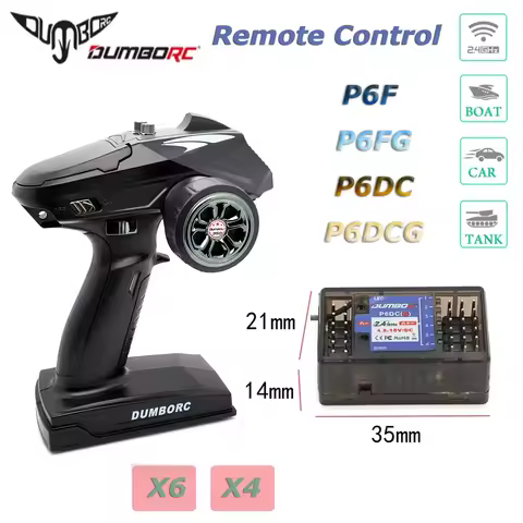 DumboRC 2.4G X6 6CH X4 4CH Transmitter Remote Control With P6F/P6FG/P6DC/P6DVCG (Gyro) DC Receiver F