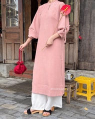 Áo dài VIÊN NGUYỆT nhung chéo cutouti cổ giọt nước đính cúc ngọc kèm quần HAVANA AD98