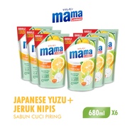 [Paket isi 6] MAMA Lemon Sabun Cuci Piring Yuzu & Jeruk Nipis Anti Lemak & Bau 680ml