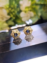 自帶貴氣|閃耀藍寶石|天然斯里蘭卡藍寶石s925純銀豪鑲耳環