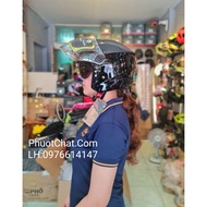 Mũ bảo hiểm 3/4 Royal M668 đen bóng chính hãng 2 kính