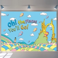 7x5ft Oh The Places You'll Go Photography Backdrop Blue Sky White Clouds Hot Air Balloon Adventure B