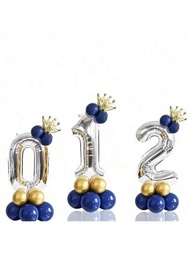 16入組40英寸銀色數字氣球、金色小皇冠、深藍色氣球、氣球膠點，適用於周年慶祝、派對裝飾、節日風格、婚禮、照片道具、復活節禮物