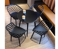 陽臺小圓桌椅塑膠組合休息區接待洽談桌奶茶店室外擺休閒 w6990