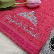 Princess Crown Towel Baby Sulam Nama Cotton Sulamilicious Tuala mandi newborn budak taska tadika Serap Air Birthday Gift