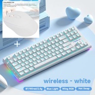 三模機械鍵盤+無線滑鼠一套｜青軸｜RGB雙翼側燈｜支持 window Mac iPad iphone android｜白色