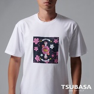 YAMATO聯名款 圓領白T-shirt 藝伎與粉桌球拍圖案 情侶裝 短袖