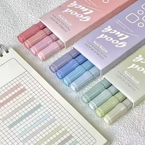 4pcs/set Creative Dual Tip Highlighter Pens Gradient Pastel Chisel & Fine Tip Highlighters Journalin