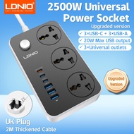 Universal Power Strip TypeC 6 USB Port 3 Way Outlet 2M Extension Cord AC Power Socket Charge Electri