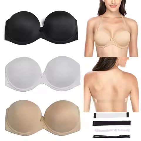 Vgplay White Bra Strapless Push Up Non-slip Lingerie Transparent Band Strap Women's Bra Plus Size Fo