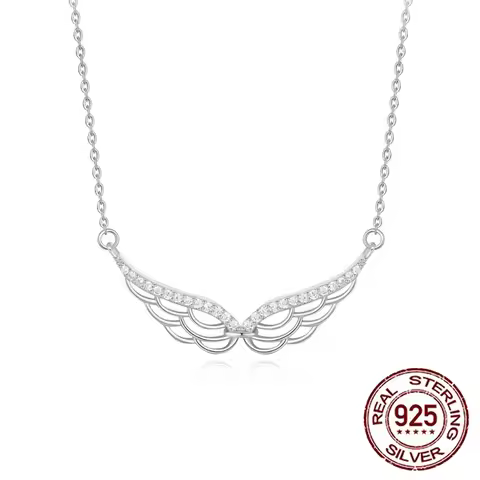 QooLady 925 Sterling Silver Charming CZ Angel Wings Design Pendant Necklace for Women Mother's Day J