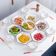 套裝拼盤創意六角盤子陶瓷餐盤家用過年圓桌碗碟時尚菜盤湯碗餐具