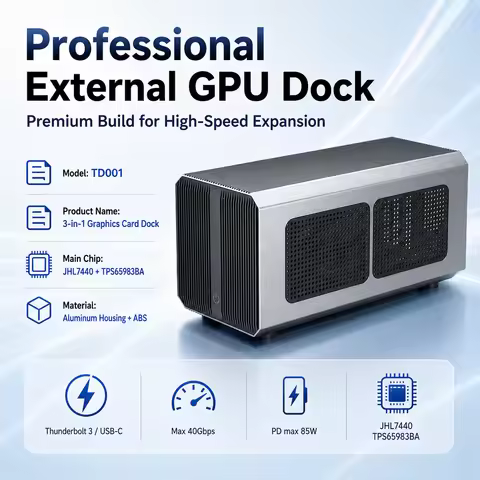 Thunderbolt 3 EGPU Dock 40Gbps PCIe 3.0 X16 Graphics Card Enclosure with 85W PD & 8K+60Hz